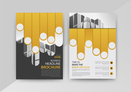 Flyer design template. Brochure layout, cover design annual report, magazine, poster or booklet in A4 size with Yellow and Black Color.のイラスト素材