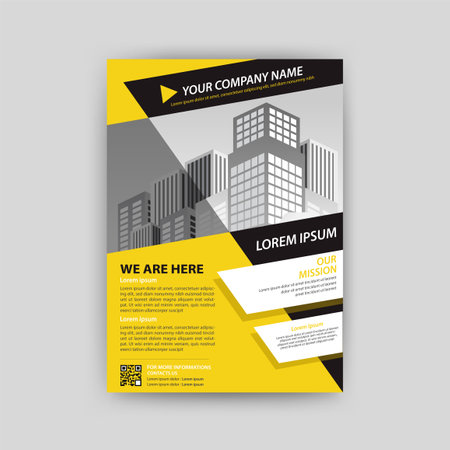 Flyer template. Design for a business, education, advertisement brochure, poster or pamphlet. Vector illustration. Yellow color.のイラスト素材