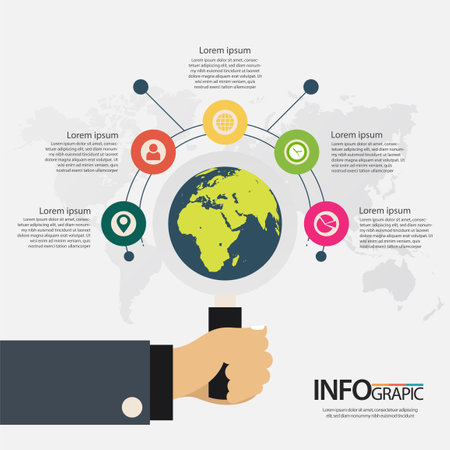 Infographic design template with world map and icons. Vector illustration.のイラスト素材