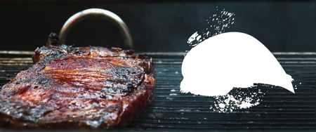 Barbeque on the grill. Barbecue pork spare ribs  as top view on grill with copy space. Place for textの写真素材