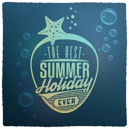 Summer Holidays Related Vintage Style Label with Water Bubblesのイラスト素材