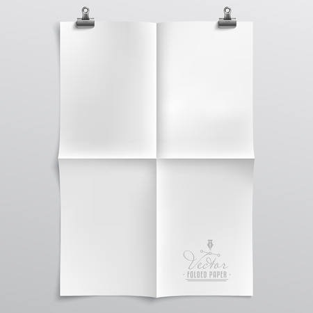 Realistic, Clean Vector Folded Paper Template with Paper Clips and Shadow - Layered, Organized Vector Fileのイラスト素材