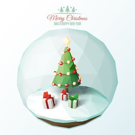 Low poly Christmas scene inside a glass ornamentのイラスト素材
