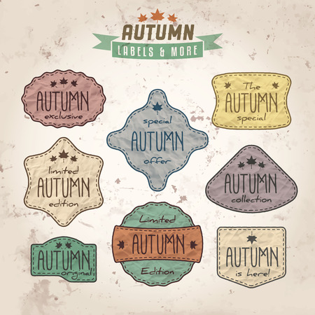 Collection of autumn sales related vintage labels on textured backgroundのイラスト素材