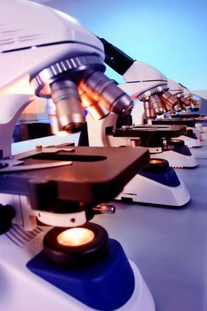 series of microscopes in laboratoryの写真素材