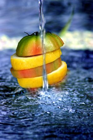 water and fruitの写真素材