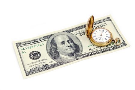 $ 100 and a gold watchの写真素材