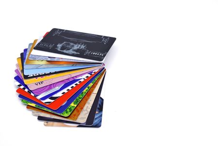 Plastic discount cards on white backgroundの写真素材