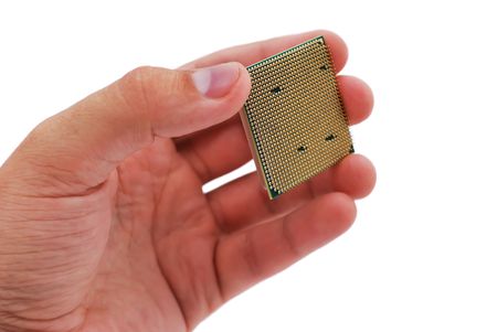 processor in hand on a white backgroundの写真素材