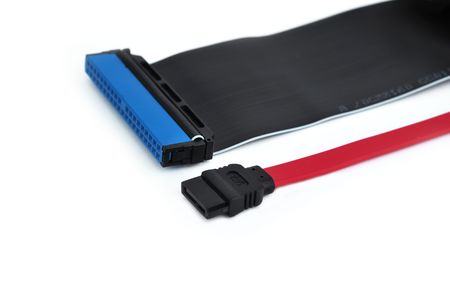 Two cable ide and sata on a white backgroundの写真素材