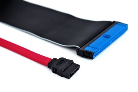 Two cable ide and sata on a white backgroundの写真素材