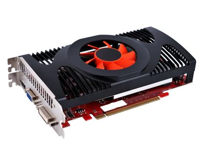 video card with three outputs on a white backgroundの写真素材