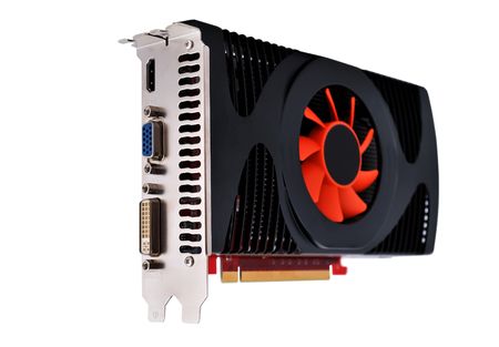 video card with three outputs on a white backgroundの写真素材
