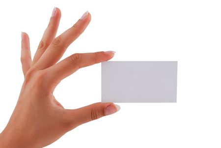 blank business card in his hand a womanの写真素材