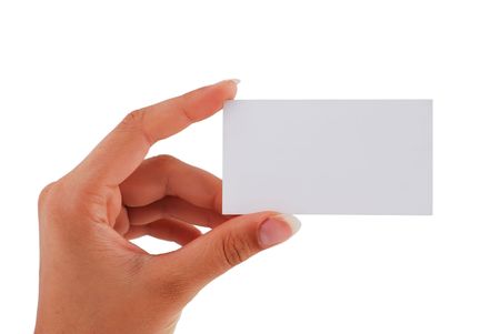 blank business card in his hand a womanの写真素材