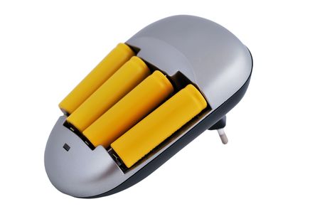 Charger with Batteries yellow on a white background