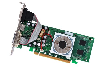 video card with three outputs on a white backgroundの写真素材