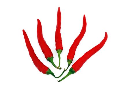 red chilli peppers on white backgroundの写真素材