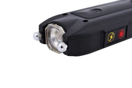 Black stun gun standing on white backgroundの写真素材
