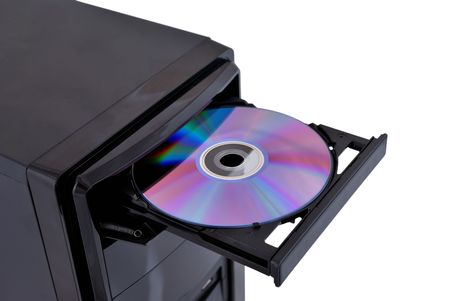open dvd rom on a white backgroundの写真素材