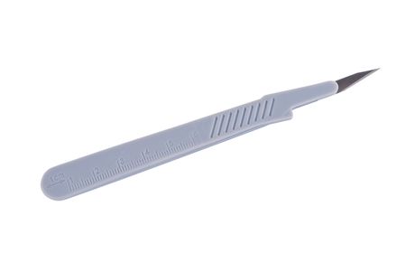 Disposable surgical scalpel on a white backgroundの写真素材