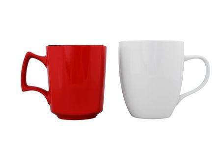 empty white and red cup on a white backgroundの写真素材