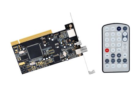 TV tuner card and remote control on a white backgroundの写真素材