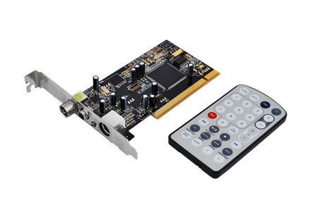 TV tuner card and remote control on a white backgroundの写真素材