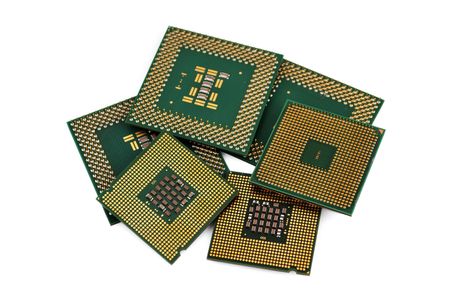 six CPU closeup on white backgroundの写真素材