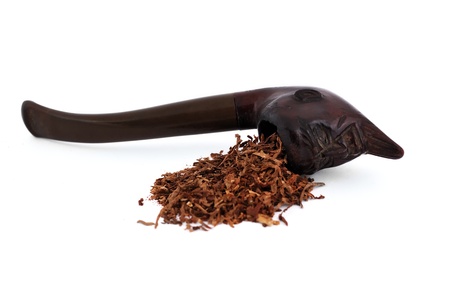 old pipe tobacco on a white backgroundの写真素材