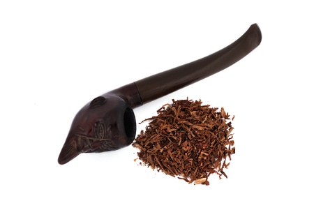 old pipe tobacco on a white backgroundの写真素材