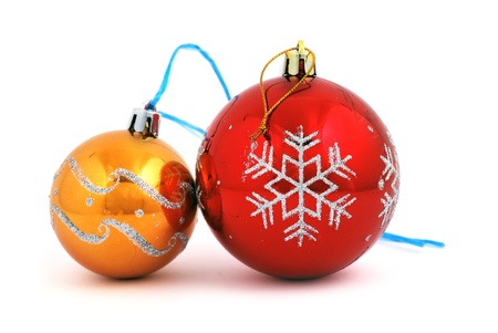two Christmas ball on white backgroundの写真素材