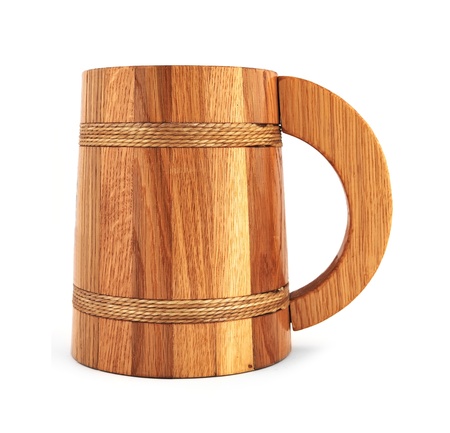 wooden beer mug on a white backgroundの写真素材
