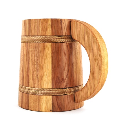 wooden beer mug on a white backgroundの写真素材