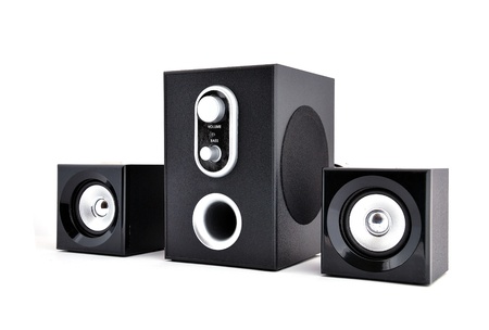 computer speakers on a white backgroundの写真素材