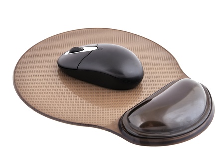 wireless mouse and mause pad  on a white backgroundの写真素材
