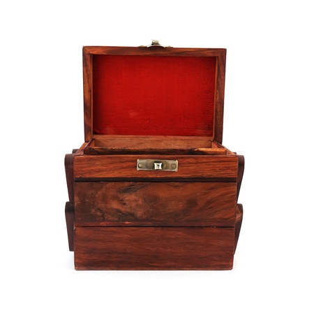 Wooden box for jewelry on a white backgroundの写真素材
