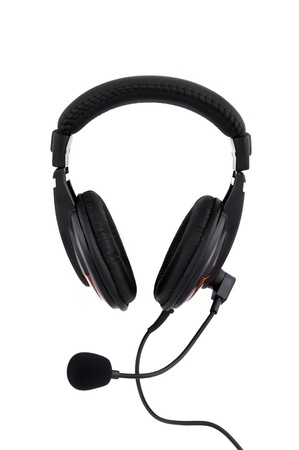 headphones with a microphone on a white backgroundの写真素材