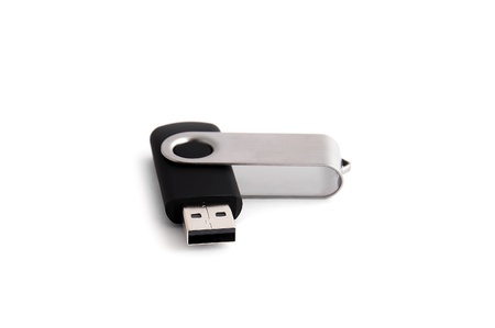 Black flash drive on a white backgroundの写真素材