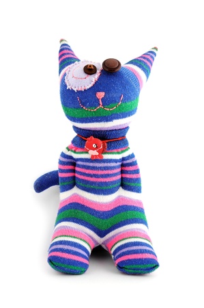 soft toy cat on a white backgroundの写真素材