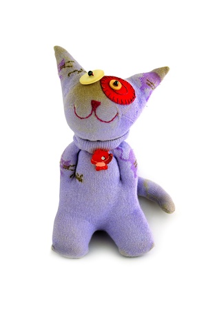 soft toy cat on a white backgroundの写真素材