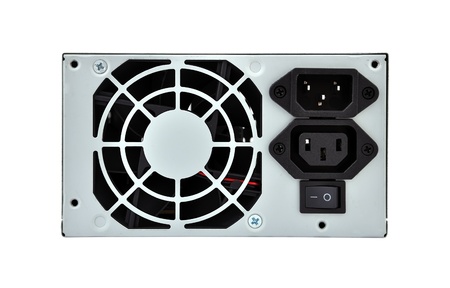 Computer Power Supply on a white backgroundの写真素材
