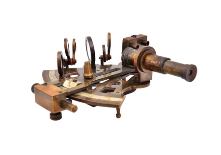 old sextant on a white backgroundの写真素材