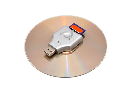 reader with a memory card on a white backgroundの写真素材