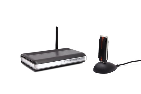 two Wireless router on a white backgroundの写真素材