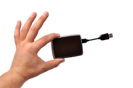mini  portable hdd  on white background
