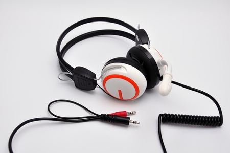 headphones with a microphone on a white backgroundの写真素材