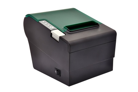 black thermal printer on a white background