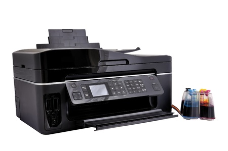 copier and continuous ink supply system on a white background
