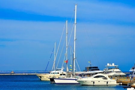 motor and sailing yachts in portの写真素材